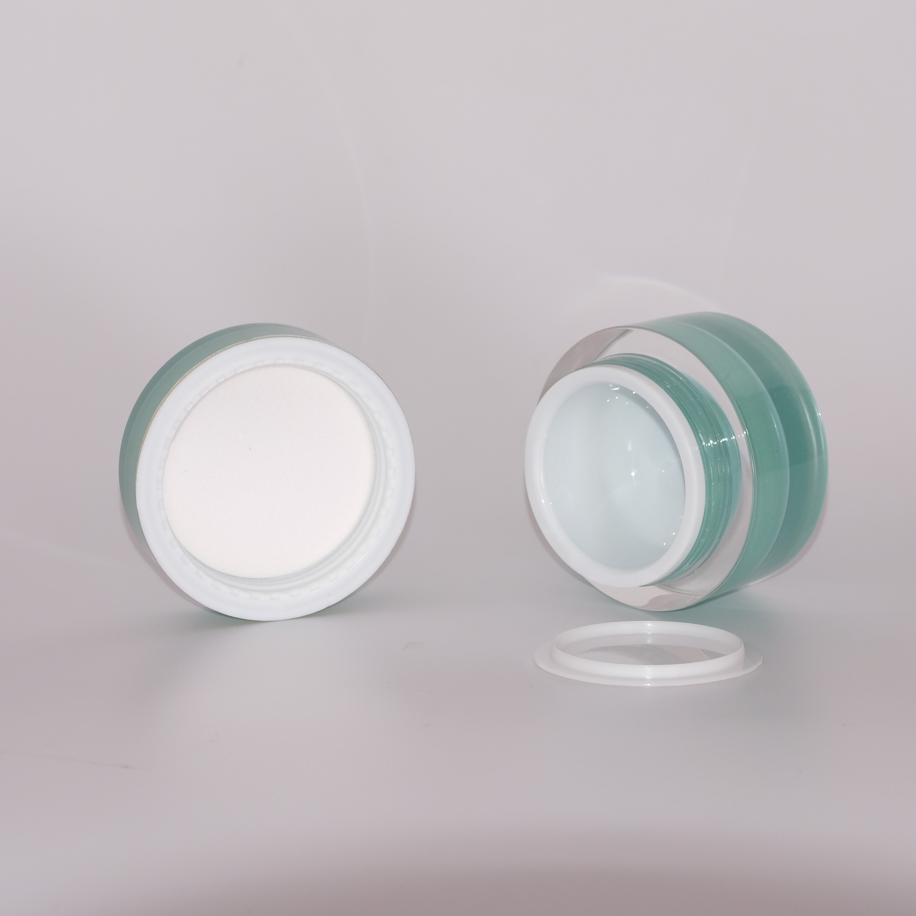 E12 50g in stock ready to ship gold plated lid mint green round empty acrylic plastic basic cosmetic cream jar