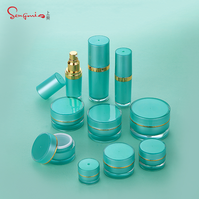 E12 50g in stock ready to ship gold plated lid mint green round empty acrylic plastic basic cosmetic cream jar