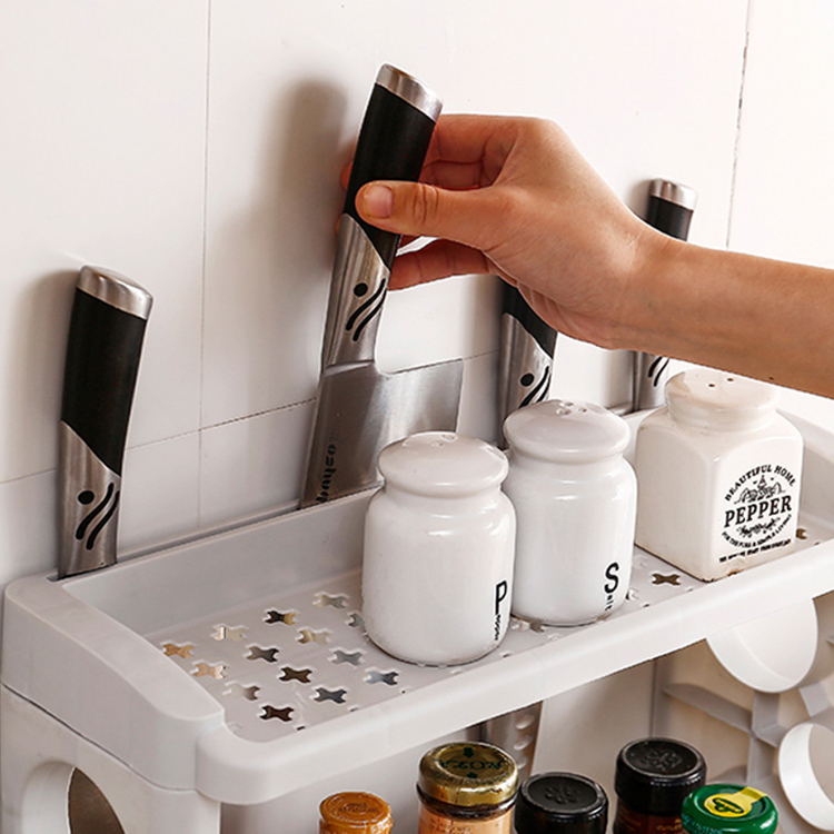 E1677 Multifunction Simple Plastic Double Spice Bottle Knives Storage Rack Plastic Kitchen Dish Bowl Drain Knife Storage Baskets