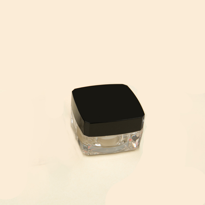 E2 20g in stock ready to ship UV coated black lid transparent body empty square basic plastic cosmetic cream jar