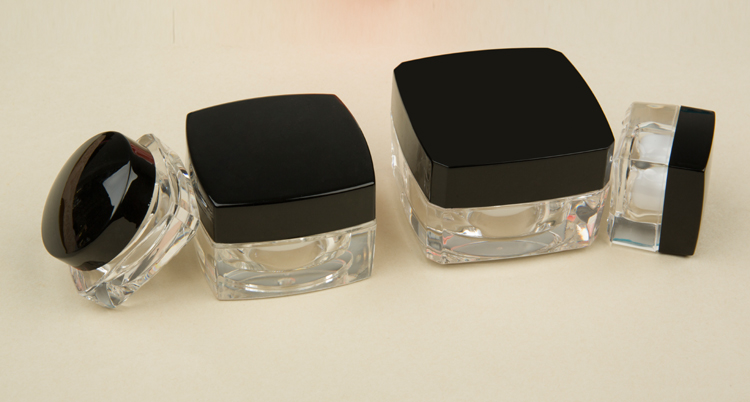 E2 20g in stock ready to ship UV coated black lid transparent body empty square basic plastic cosmetic cream jar