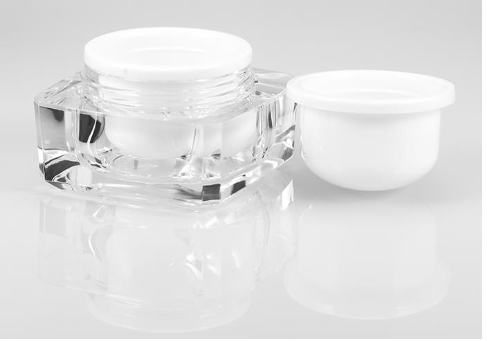 E2 20g in stock ready to ship UV coated black lid transparent body empty square basic plastic cosmetic cream jar