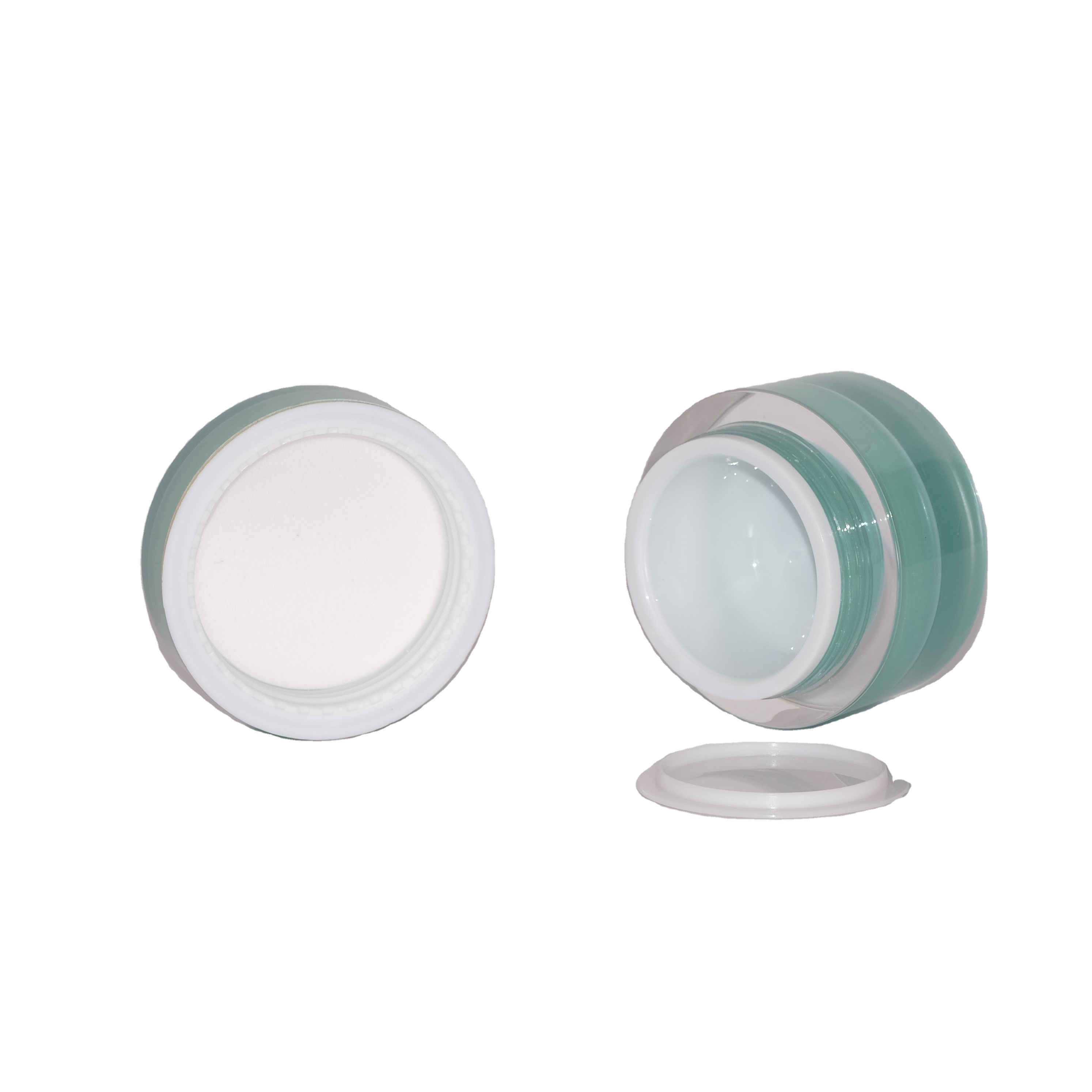 E8 30g  in stock ready in ship gold plated lid round mint green cosmetic double wall basic cosmetic cream jar