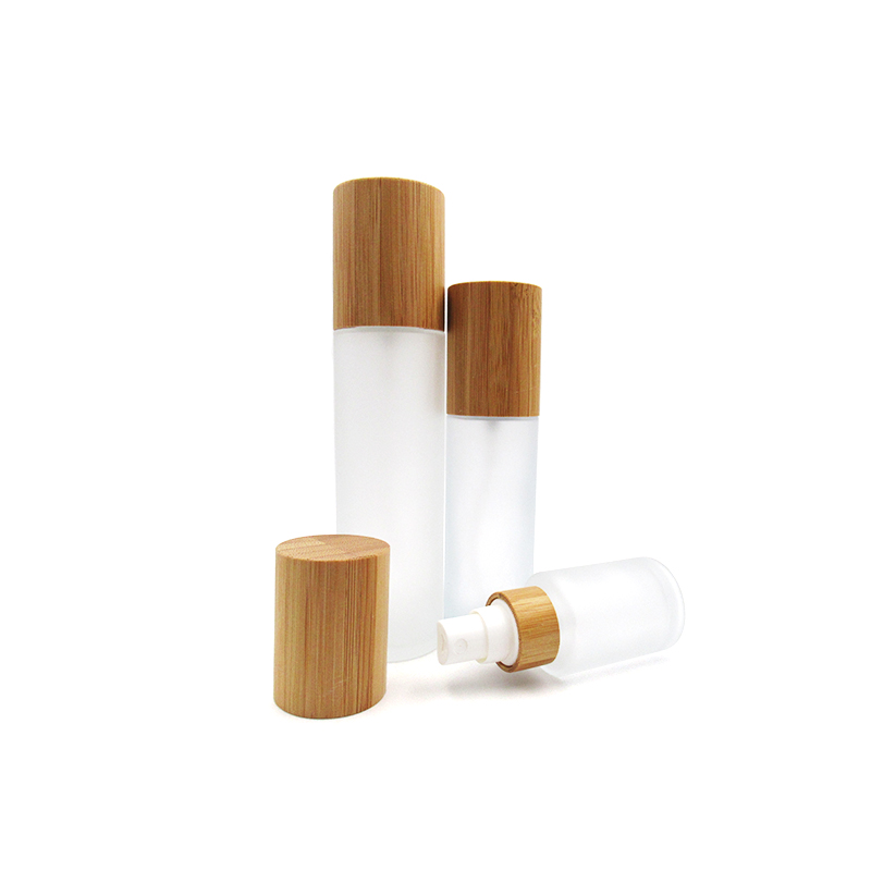 ECO Bamboo cosmetic 60ML 60g frosted glass cream spray pump  lotion bottle with bamboo cap cosmetic packaging