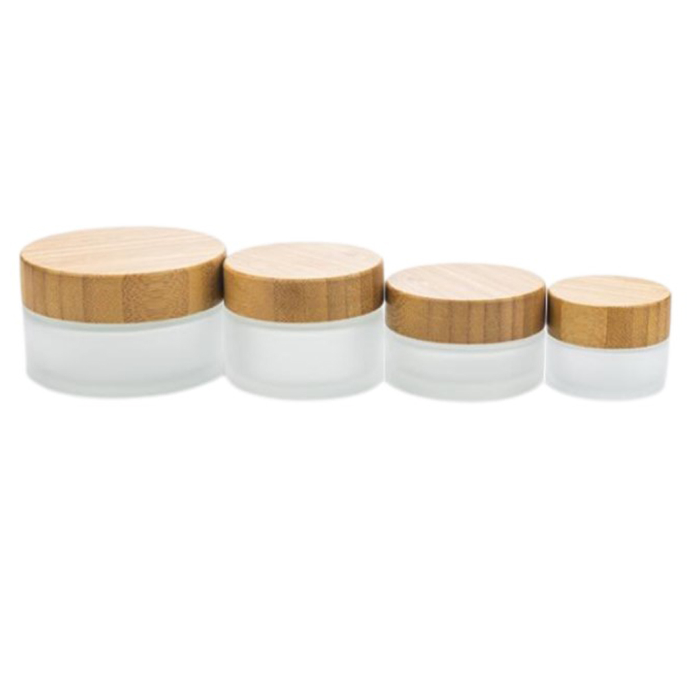 ECO Friendly 30ml 50ml 100ml Frosted Round Glass Cosmetic Container Beauty Bamboo Lid