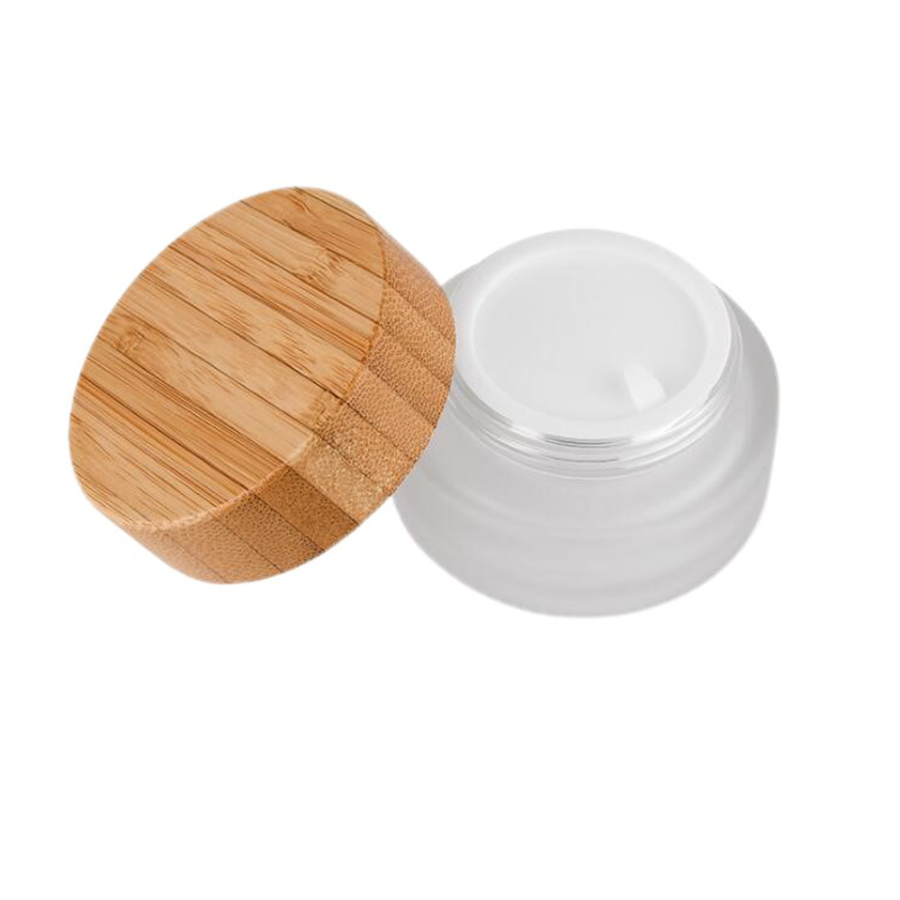 ECO Friendly 30ml 50ml 100ml Frosted Round Glass Cosmetic Container Beauty Bamboo Lid