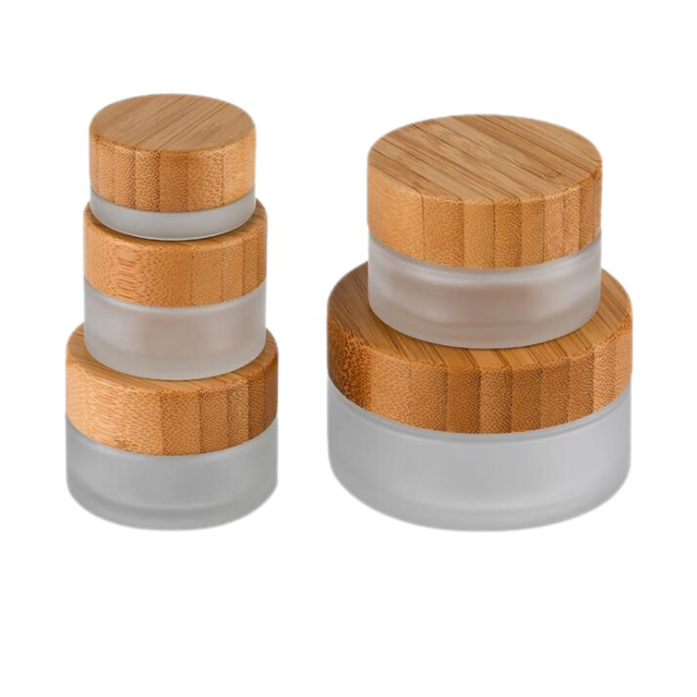 ECO Friendly 30ml 50ml 100ml Frosted Round Glass Cosmetic Container Beauty Bamboo Lid