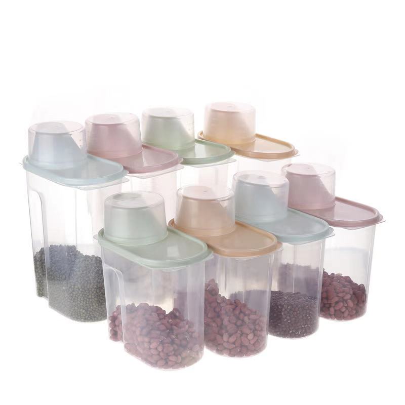 ECO-Friendly Plastic Material Kitchen Food Grain Storage Jar With Measuring Cup