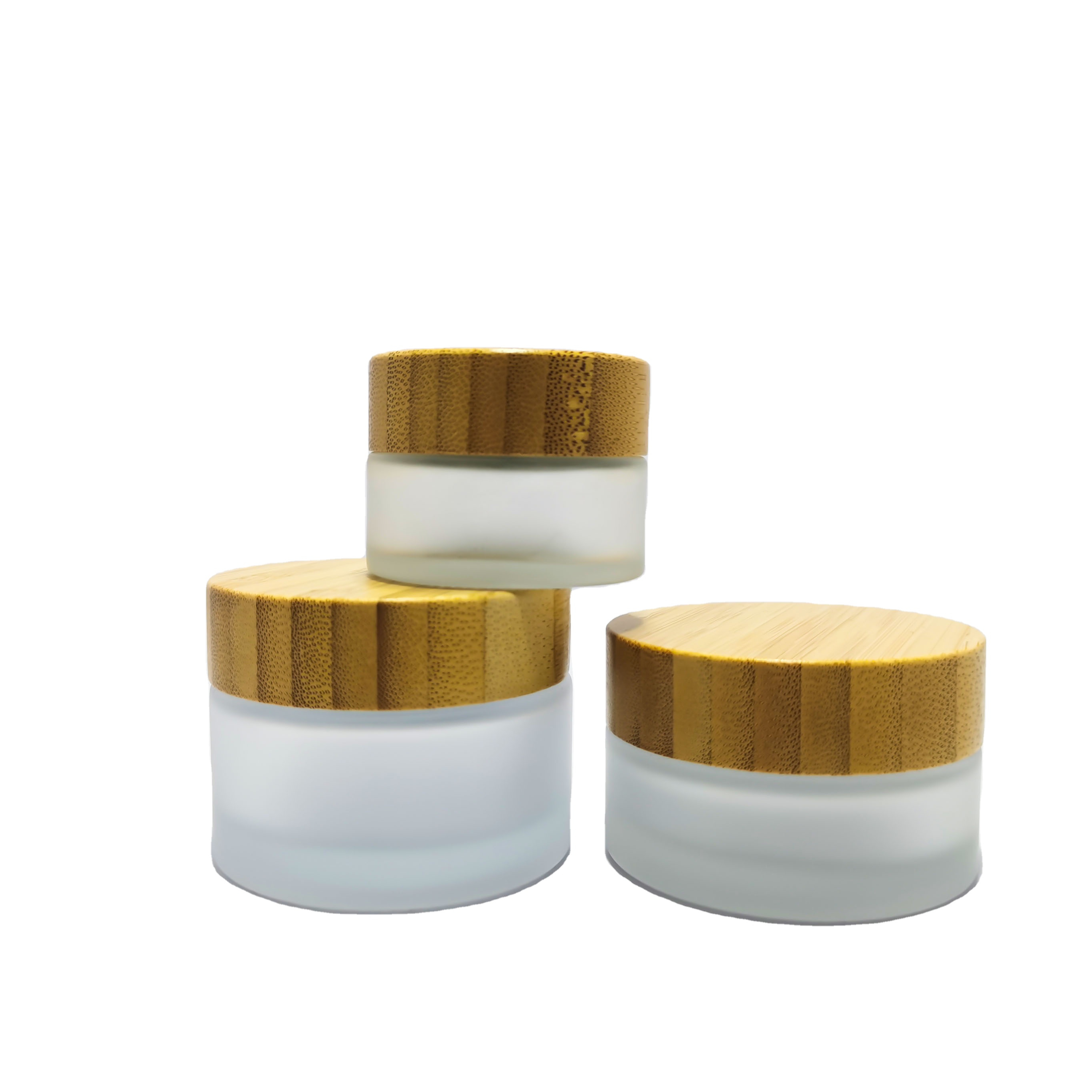 ECO-friendly cosmetic bamboo lid cream glass frosted clear jar with wooden cap