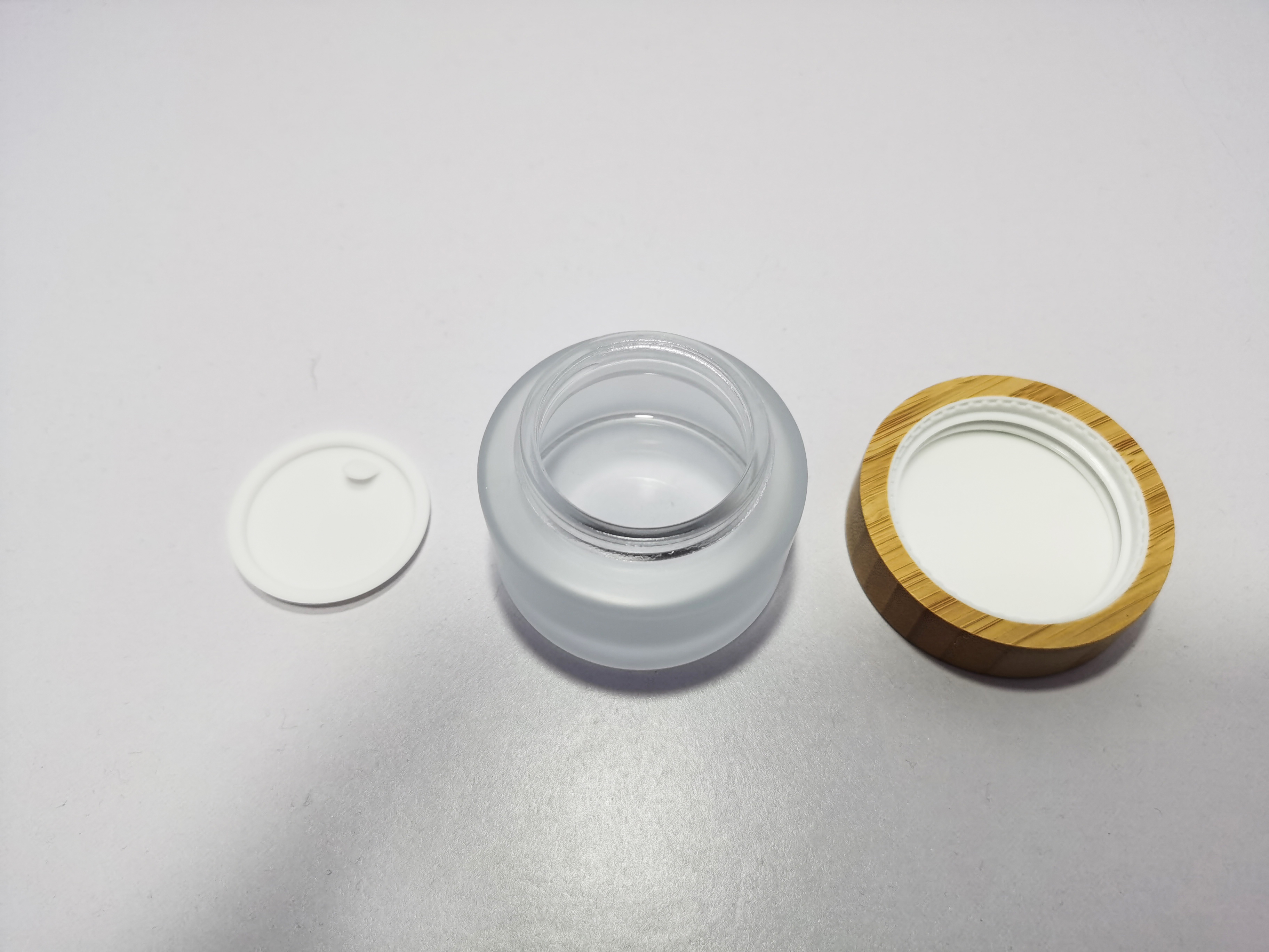 ECO-friendly cosmetic bamboo lid cream glass frosted clear jar with wooden cap