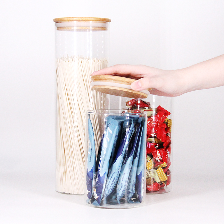 ECO friendly high borosilicate bamboo cover tea cans glass storage jar