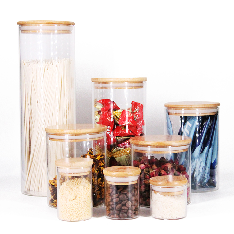 ECO friendly high borosilicate bamboo cover tea cans glass storage jar