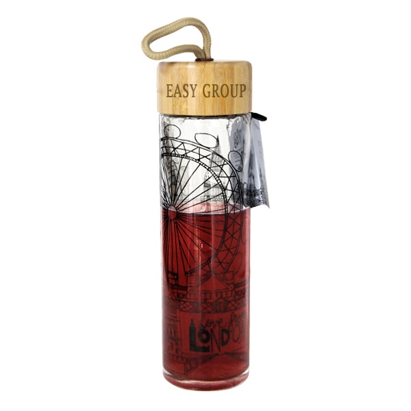 EG600A/B 600ML/20OZ Single wall bamboo lid with portable rope glass water bottle with tea infuser
