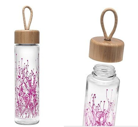 EG600A/B 600ML/20OZ Single wall bamboo lid with portable rope glass water bottle with tea infuser