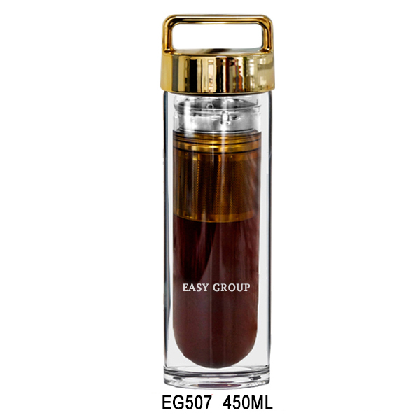 EG600A/B 600ML/20OZ Single wall bamboo lid with portable rope glass water bottle with tea infuser