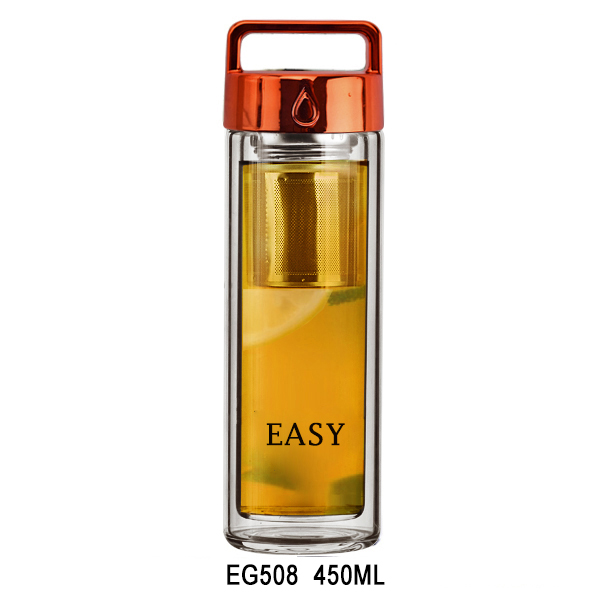 EG600A/B 600ML/20OZ Single wall bamboo lid with portable rope glass water bottle with tea infuser