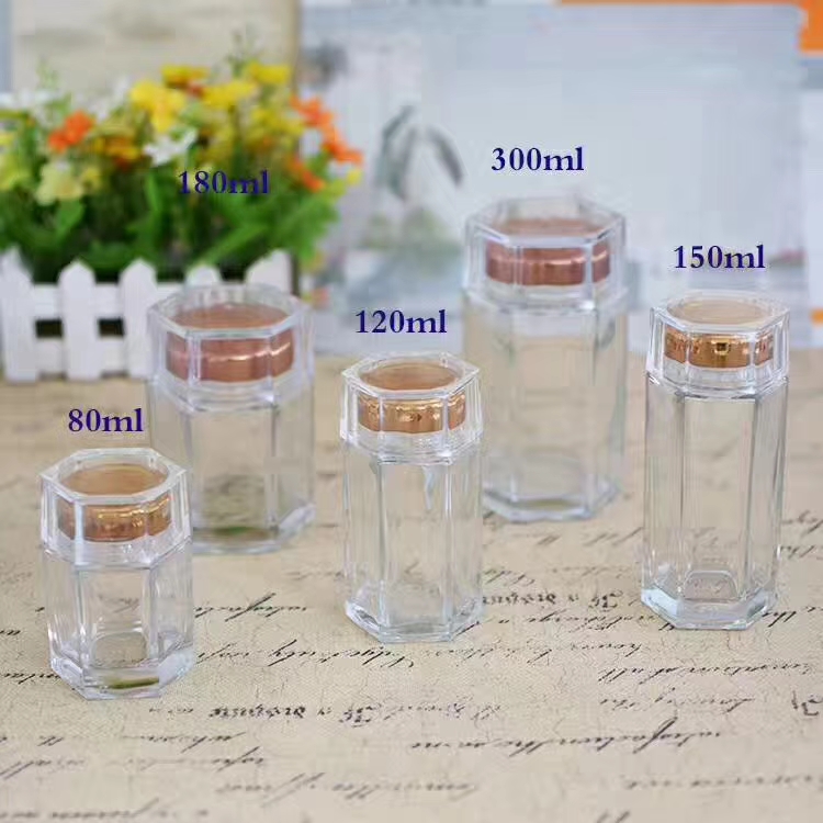 EU Food Grade Good Quality honey Hexagonal Food Jar Glass for birdnest