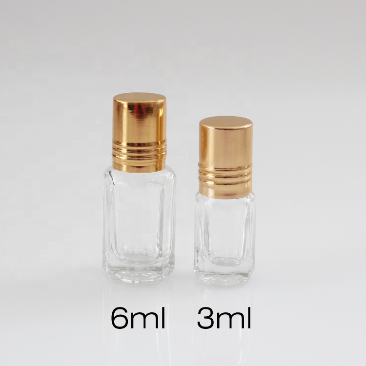 EXW empty round octagonal clear perfume glass roller bottle 3ml 6ml roll on bottle with aluminum cover