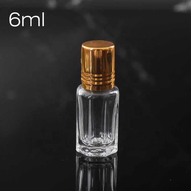 EXW empty round octagonal clear perfume glass roller bottle 3ml 6ml roll on bottle with aluminum cover