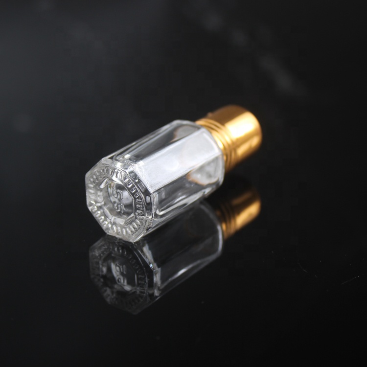 EXW empty round octagonal clear perfume glass roller bottle 3ml 6ml roll on bottle with aluminum cover