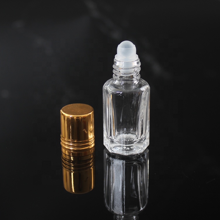 EXW empty round octagonal clear perfume glass roller bottle 3ml 6ml roll on bottle with aluminum cover