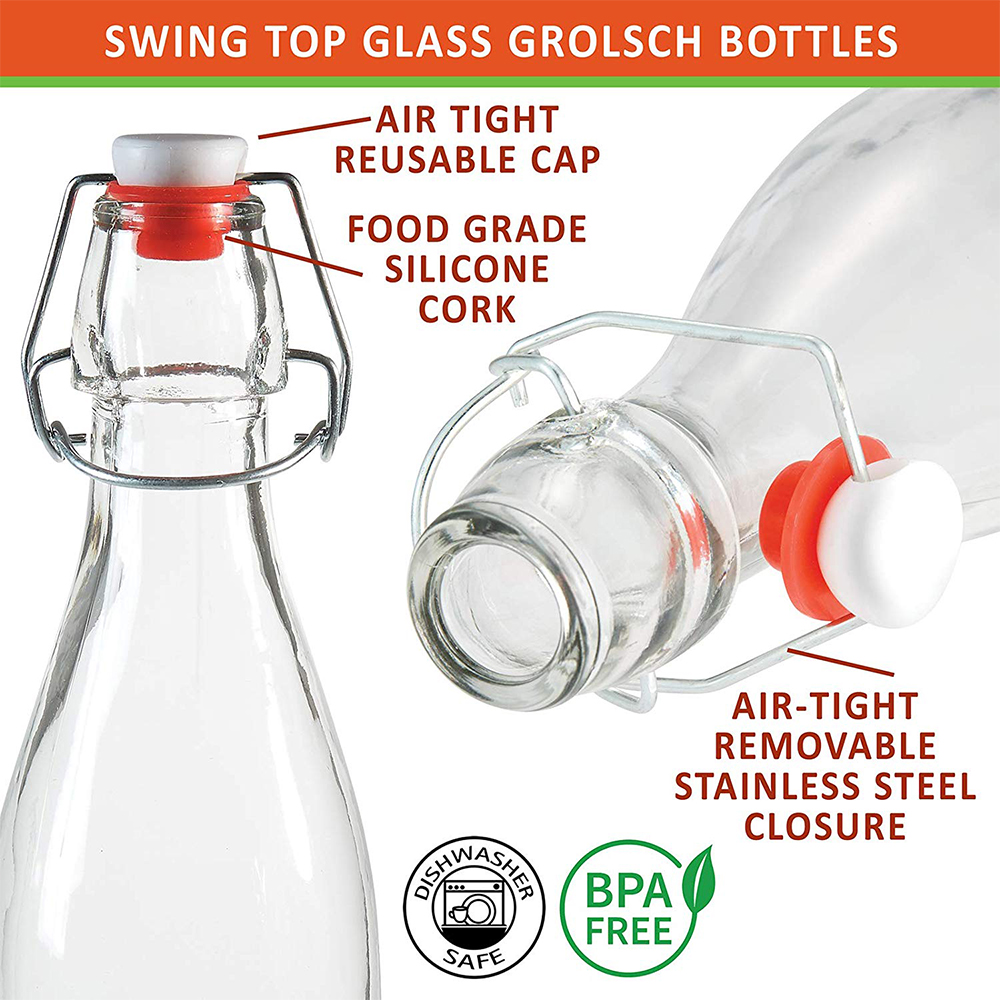EZ Cap 500ml Flip-Top Home Brew Beer Bottles Swing Top Grolsch Glass Bottles 16oz with Stoppers