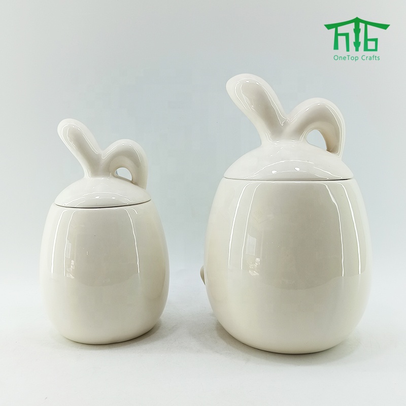 Easter Bunny Shape Ceramic Cookie Jar Bunny Decal Kitchen Canister Sets for Easter party