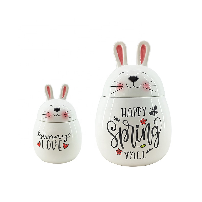 Easter Bunny Shape Ceramic Cookie Jar Kitchen Canister Sets for Easter party