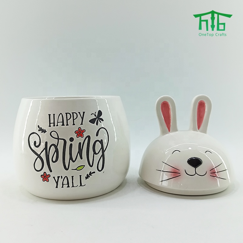 Easter Bunny Shape Ceramic Cookie Jar Kitchen Canister Sets for Easter party