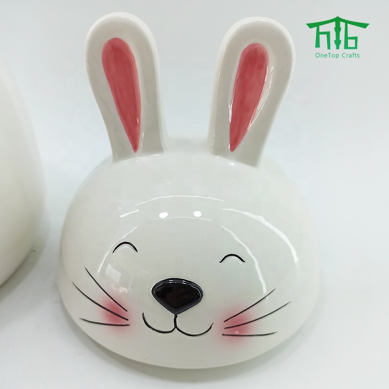Easter Bunny Shape Ceramic Cookie Jar Kitchen Canister Sets for Easter party