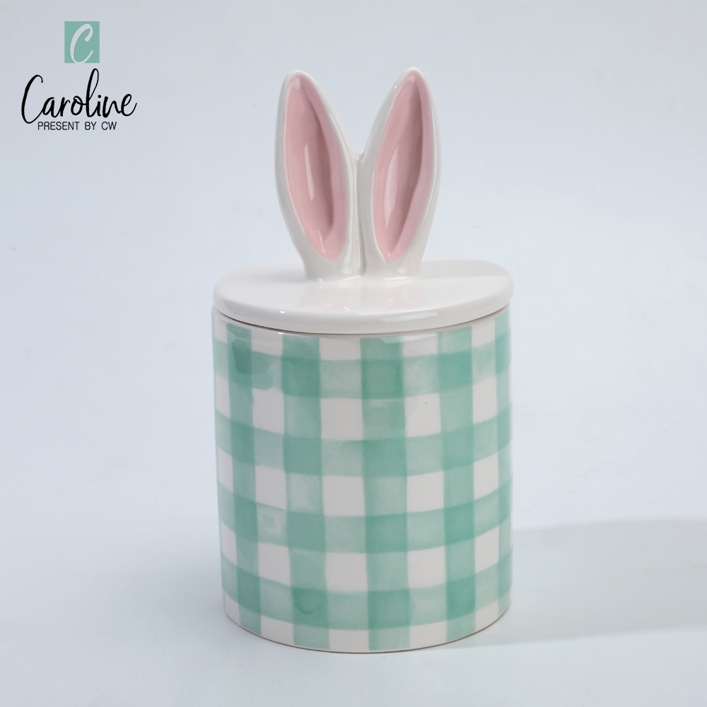 Easter Ceramic Kitchen Storage Canister Jar with Wood Lid