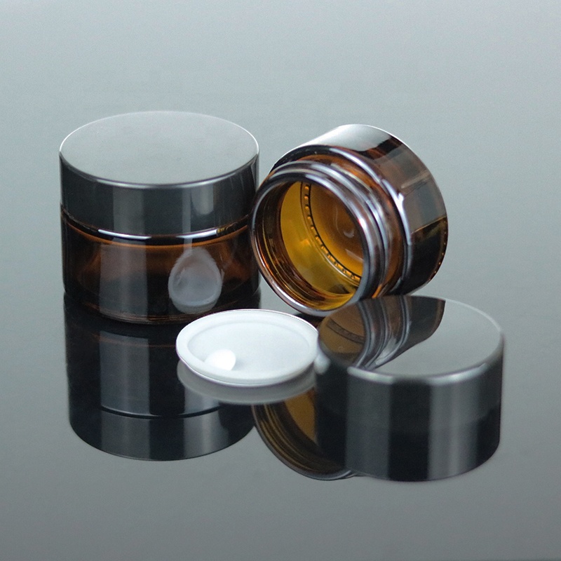 Echo friendly in stock cosmetic container 50ml 1.7oz amber glass jar with black lid (GJM10)