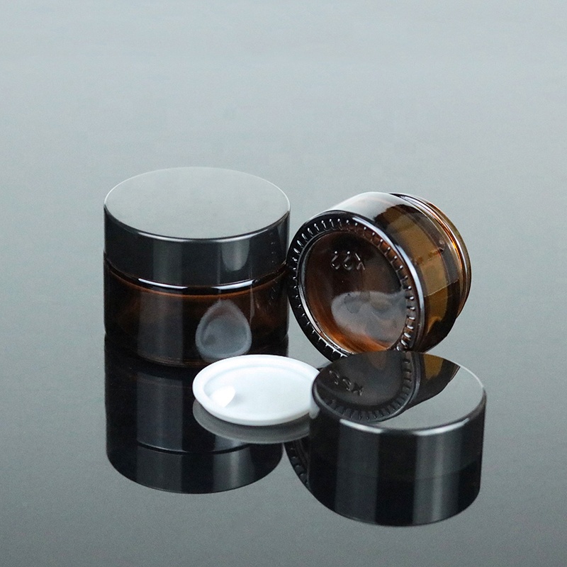 Echo friendly in stock cosmetic container 50ml 1.7oz amber glass jar with black lid (GJM10)