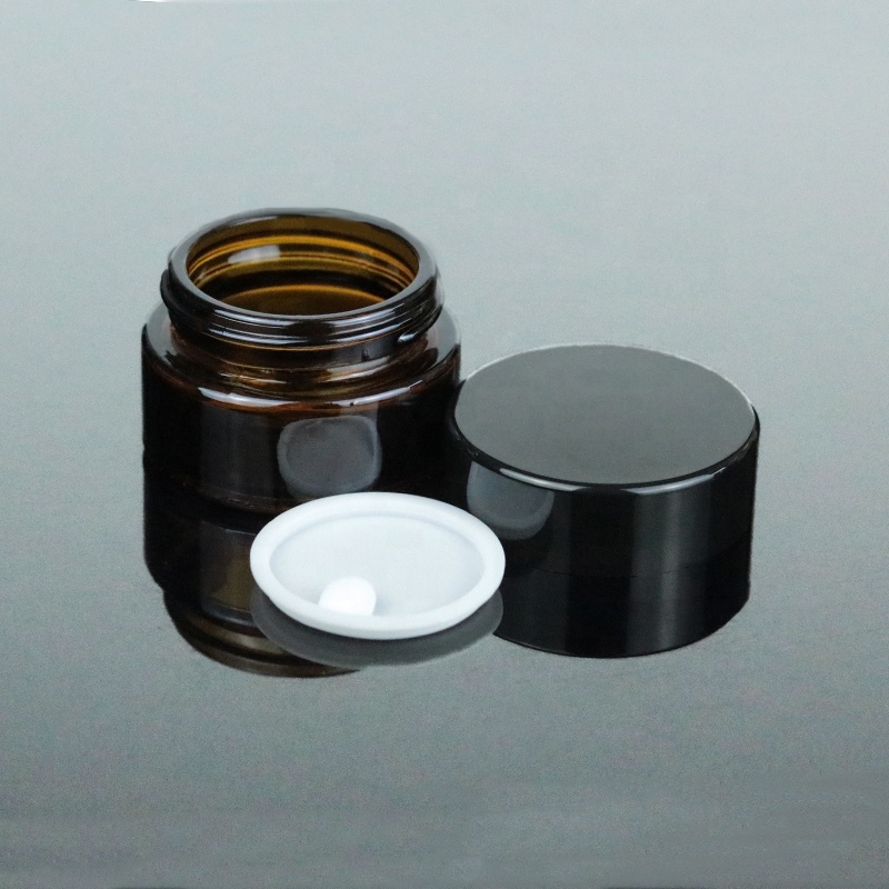 Echo friendly in stock cosmetic container 50ml 1.7oz amber glass jar with black lid (GJM10)
