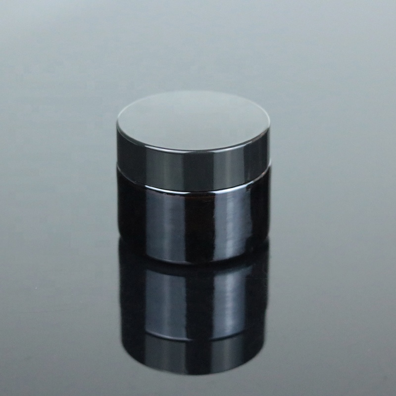 Echo friendly in stock cosmetic container 50ml 1.7oz amber glass jar with black lid (GJM10)