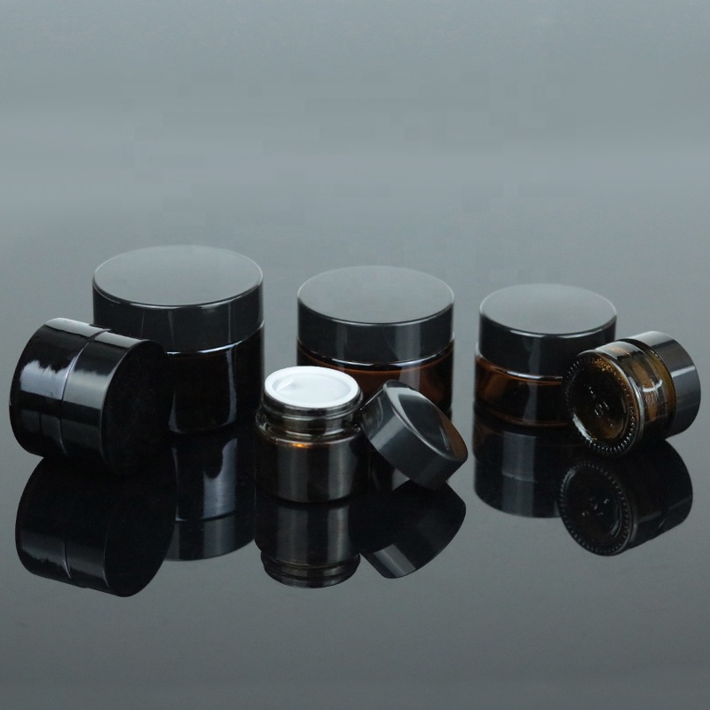 Echo friendly in stock cosmetic container 50ml 1.7oz amber glass jar with black lid (GJM10)