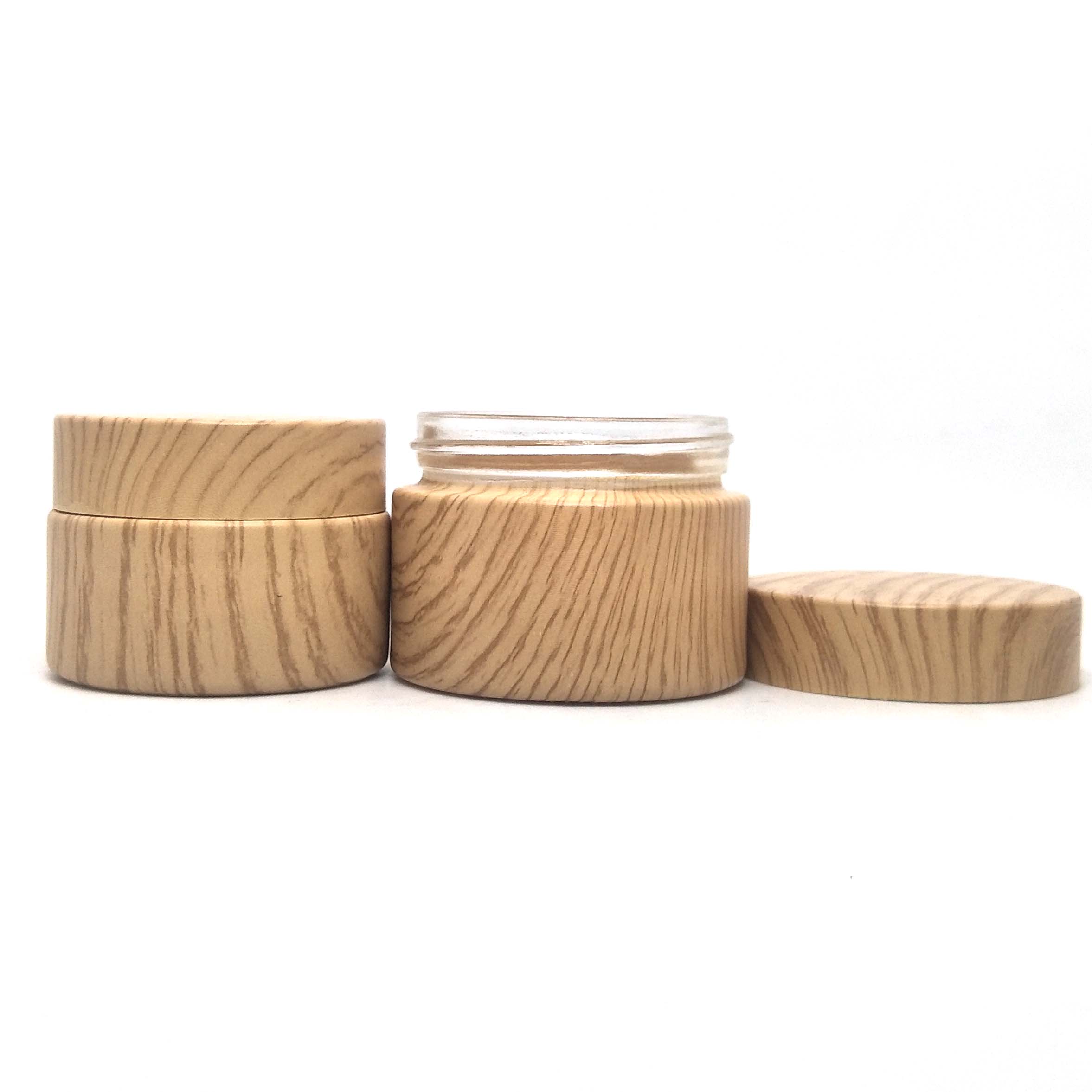 Eco Cosmetic Packaging Containers cream jar glass cosmetic jars with Wood grain for body cream