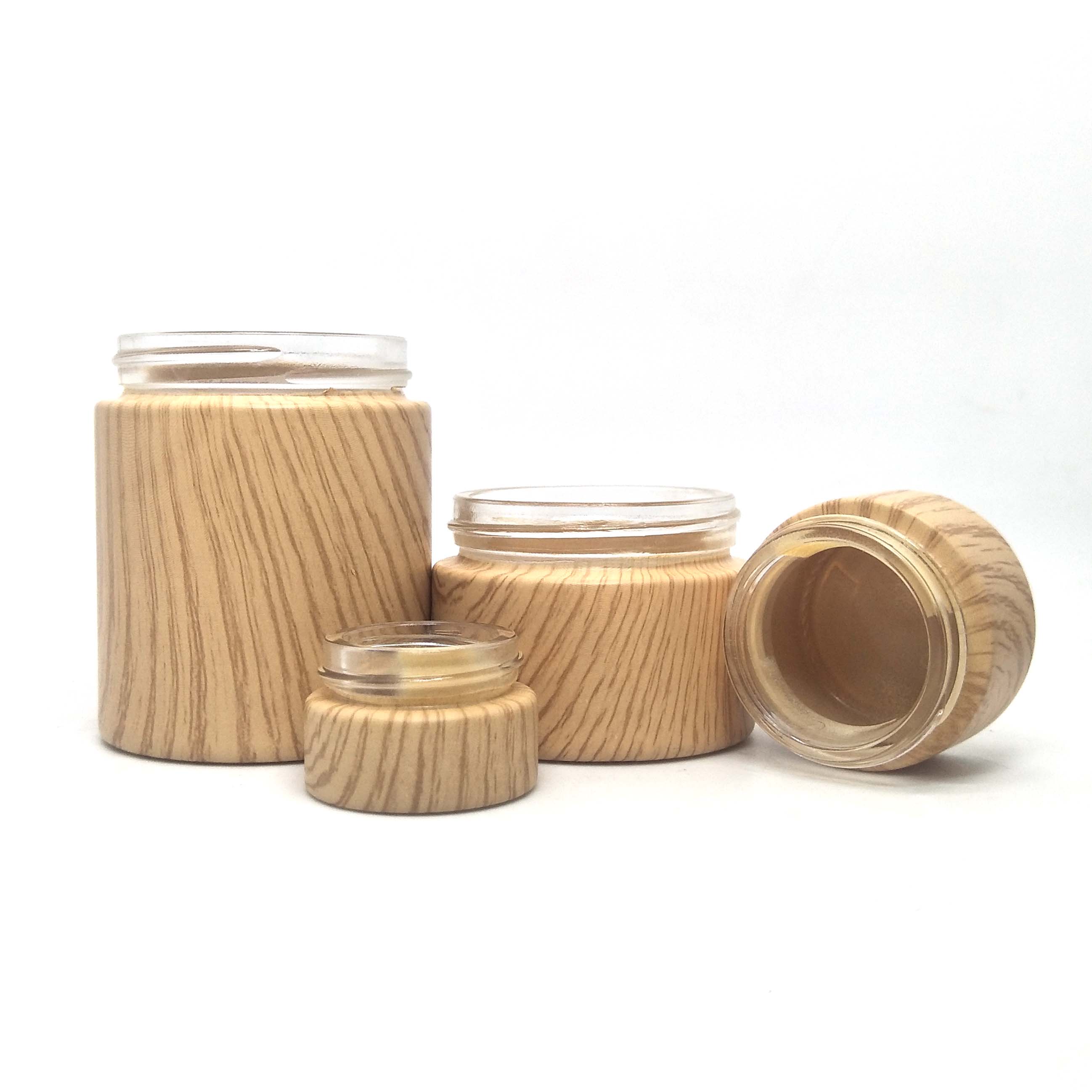 Eco Cosmetic Packaging Containers cream jar glass cosmetic jars with Wood grain for body cream