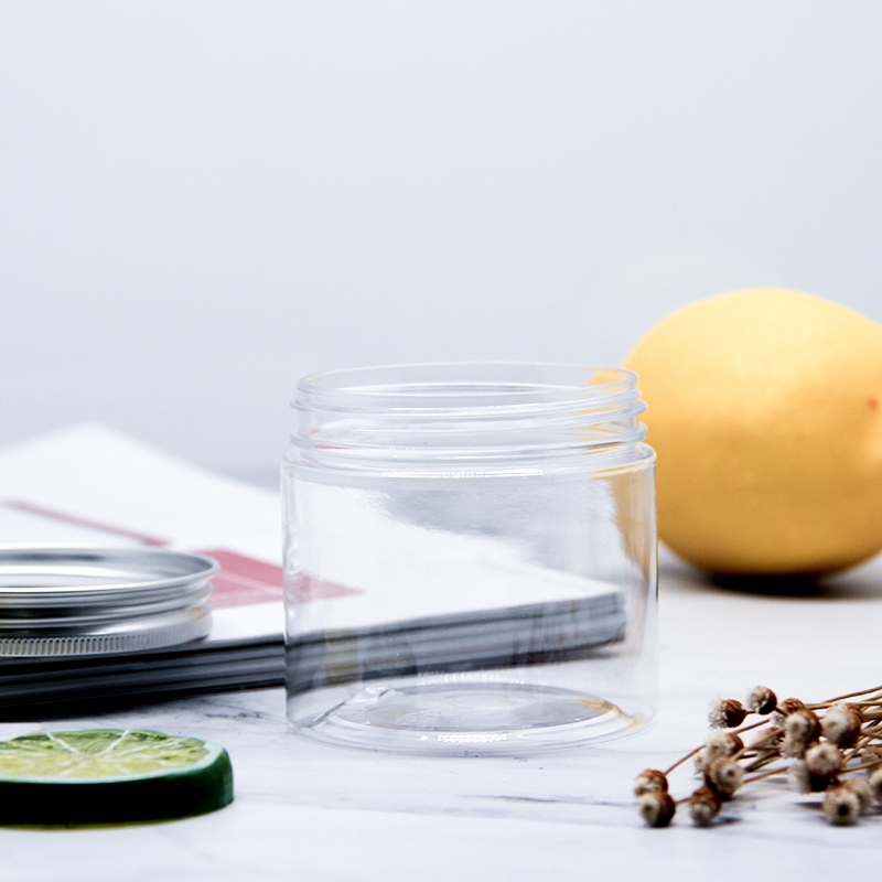 Eco-Friendly 10/30/50/100ml Plastic Clear Pet Cosmetic Jar With Aluminum Lids