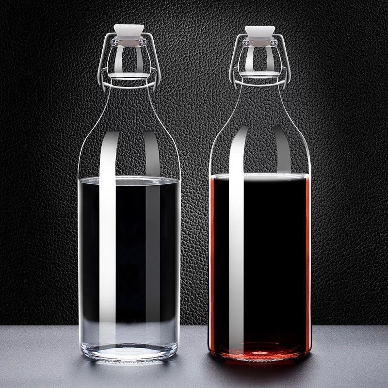 Eco Friendly 1100ml Round Shape Clear Airtight Glass Wine Water Bottles with Swing Top