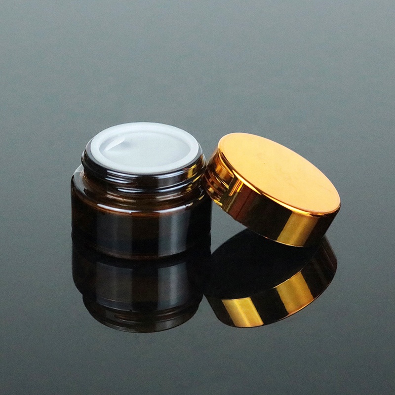 Eco Friendly 15ml 15g Cream Amber Cosmetic Glass Jar with Rose Gold Lids (GJM12)