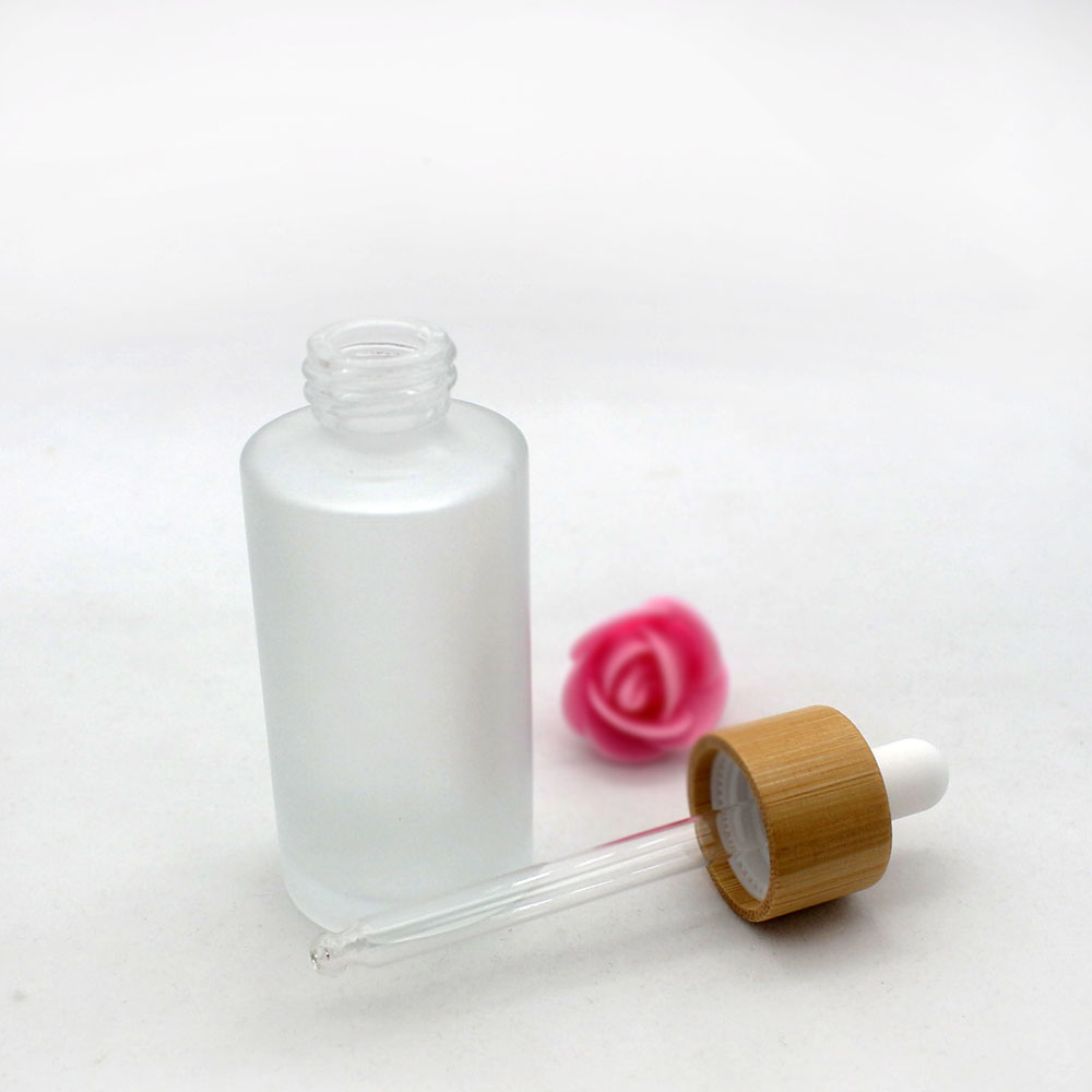 Eco Friendly Bamboo Cover Matte Glass Dropper Bottle Cosmetic Pipette Essential Oil Empty Packaging Container 20 30 50 60 80 ml