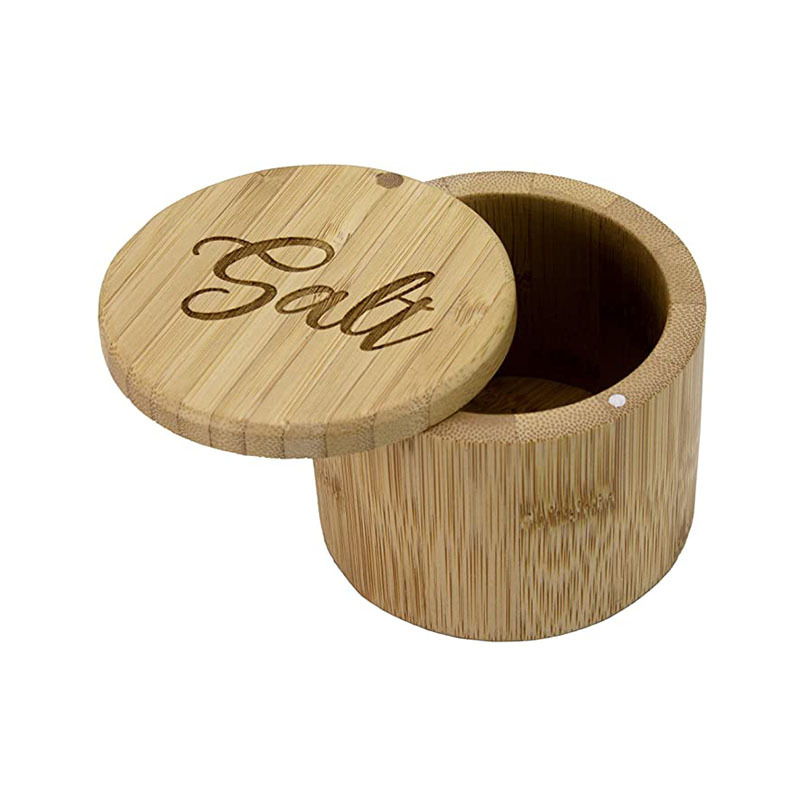 Eco-Friendly Bamboo Salt Box Single Layer Container With Magnetic Lid Storage for Spices,Herbs,Seasoning,Customsized Logo