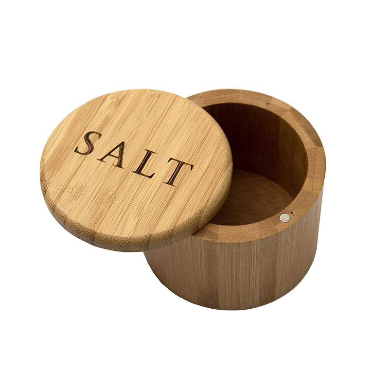 Eco-Friendly Bamboo Salt Box Single Layer Container With Magnetic Lid Storage for Spices,Herbs,Seasoning,Customsized Logo