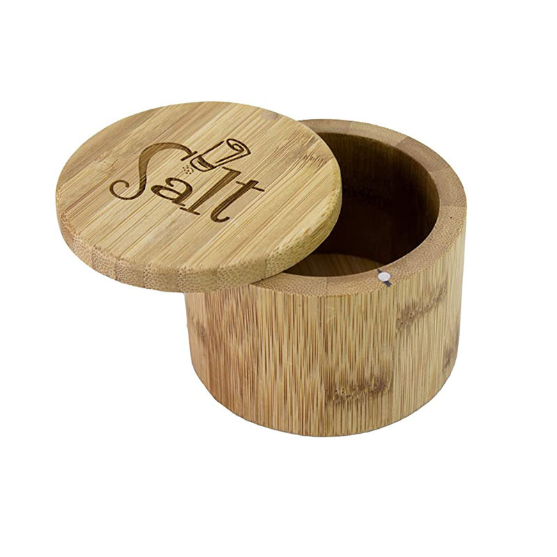 Eco-Friendly Bamboo Salt Box Single Layer Container With Magnetic Lid Storage for Spices,Herbs,Seasoning,Customsized Logo