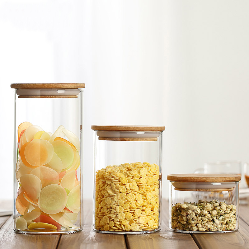 Eco Friendly Borosilicate Glass Storage Jars With Bamboo Lid for Kitchen Storage