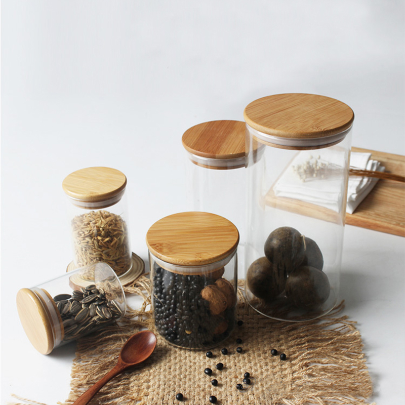 Eco Friendly Borosilicate Glass Storage Jars With Bamboo Lid for Kitchen Storage