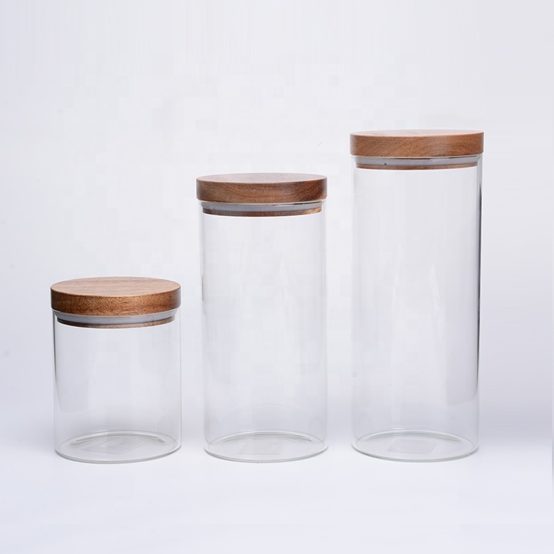 Eco Friendly Borosilicate Glass Storage Jars with bamboo wooden lids