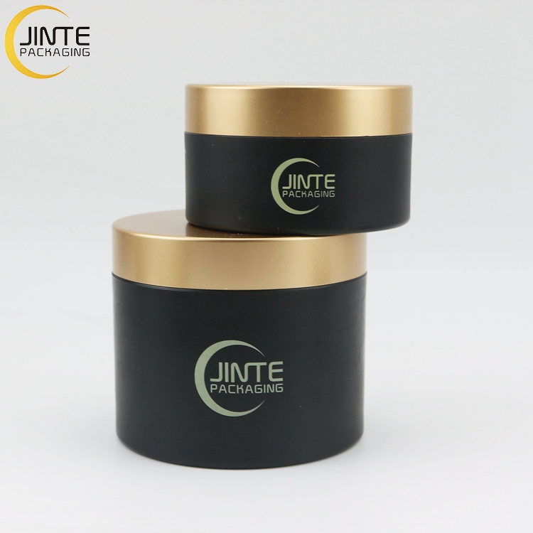 Eco Friendly Cosmetic Containers Black Shin Care Jars Cosmetic PETG Jars With Matte Gold Lid