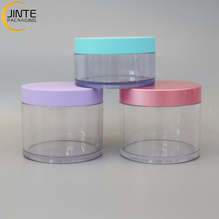 Eco Friendly Cosmetic Containers  Transparent Jars Cosmetic PETG Jars With Pink Purple White Lid